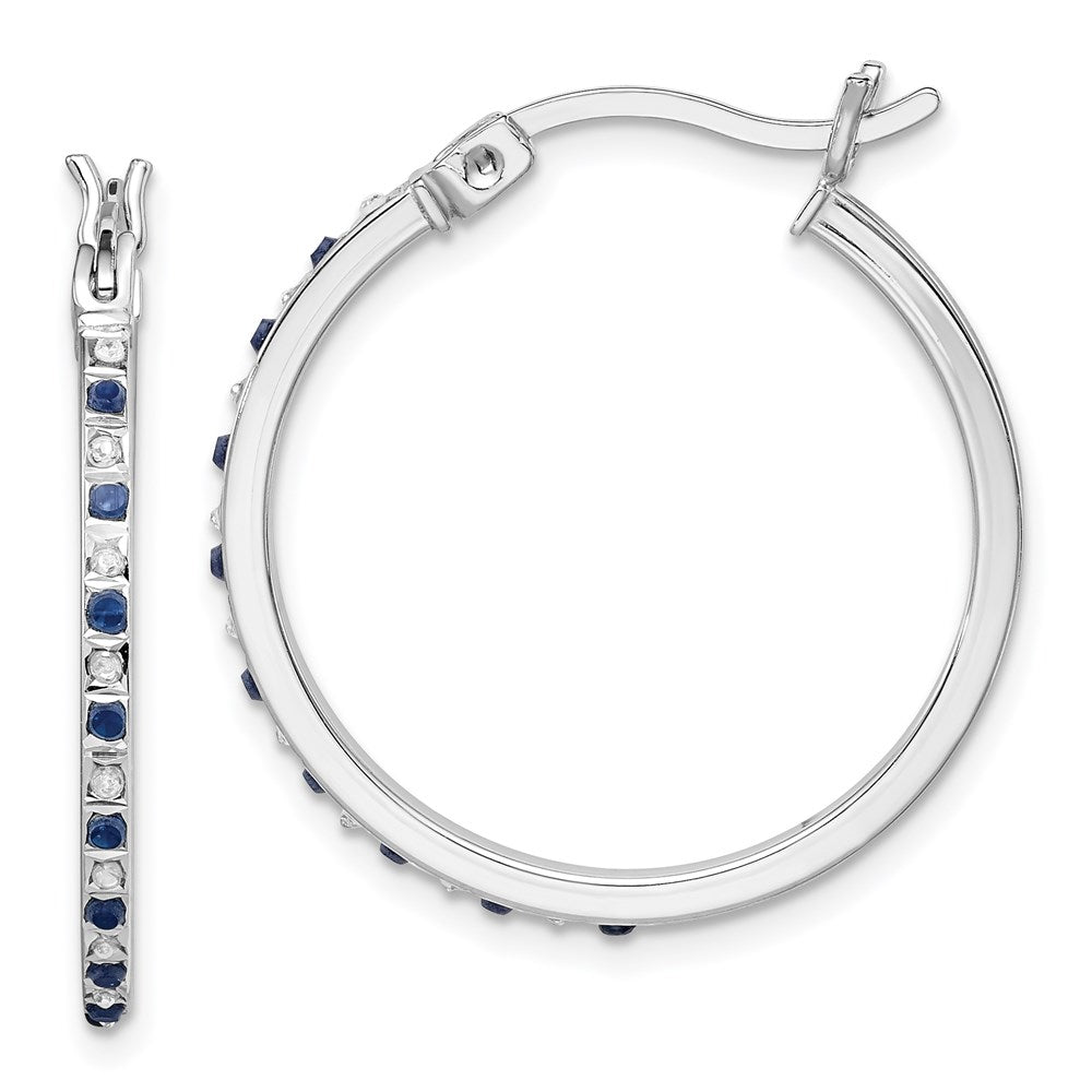 QE14397 Diamond Fascination Diamond Mystique Sterling Silver 18K Gold-plated Diamond and Sapphire Hoop Earrings