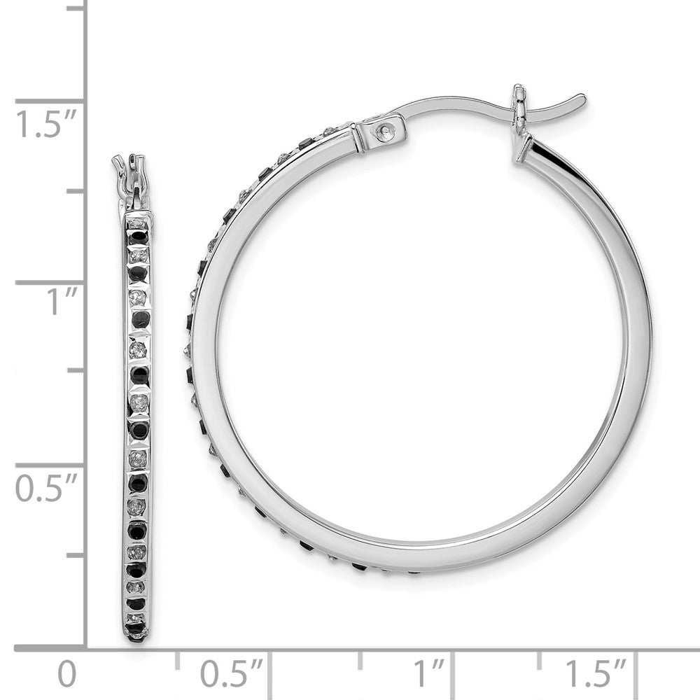 QE14399 Diamond Fascination Diamond Mystique Sterling Silver Platinum-plated Diamond Black and White Diamond Hoop Earring