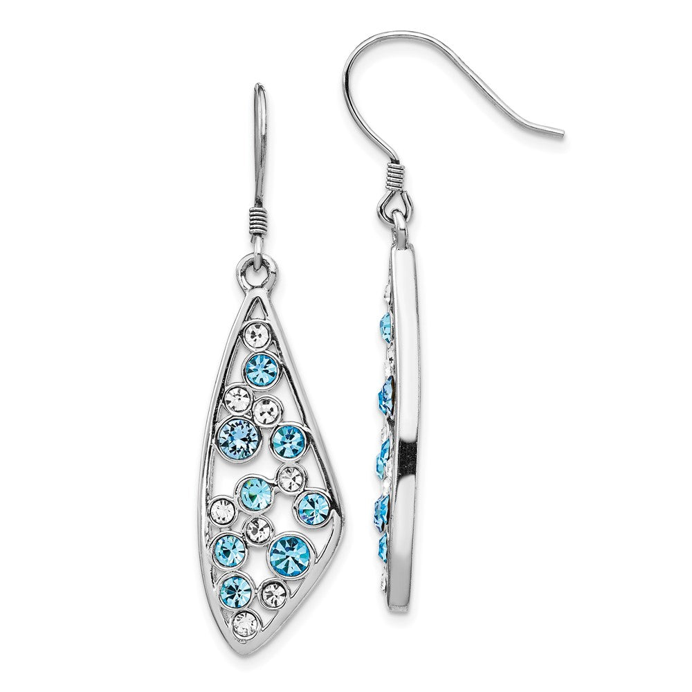 QE14415 Sterling Silver Rhodium-plated Blue / White Crystal Wing Dangle Earrings