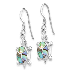 QE14442 Sterling Silver Rhodium-plated Abalone Turtle Dangle Earrings