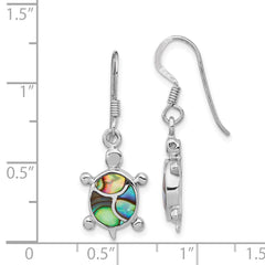 QE14442 Sterling Silver Rhodium-plated Abalone Turtle Dangle Earrings