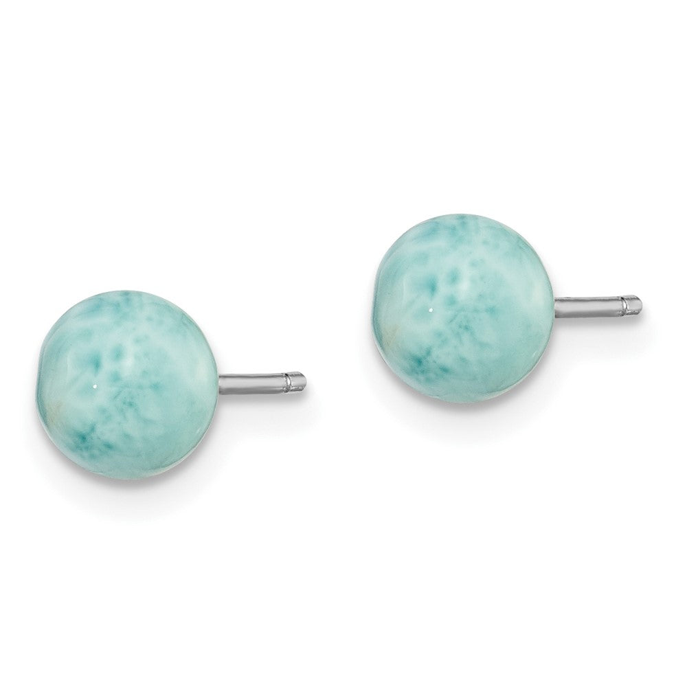 QE14444 Sterling Silver Rhodium-plated Polished 6mm Round Larimar Post Earrings