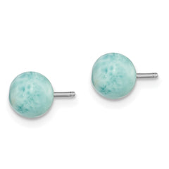 QE14444 Sterling Silver Rhodium-plated Polished 6mm Round Larimar Post Earrings