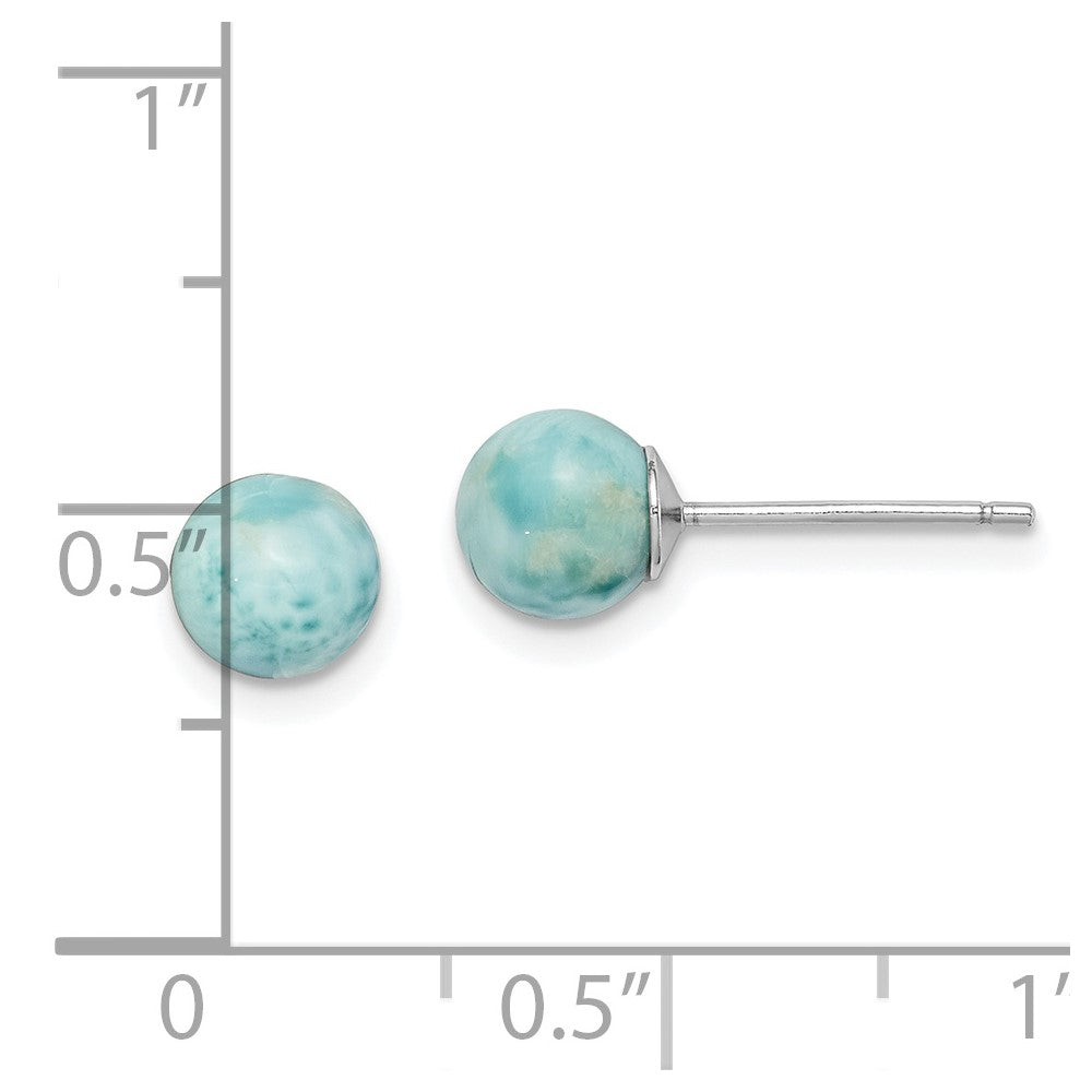 QE14444 Sterling Silver Rhodium-plated Polished 6mm Round Larimar Post Earrings