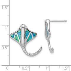 QE14445 Sterling Silver Rhodium-plated Created Blue Opal Stingray Post Earrings