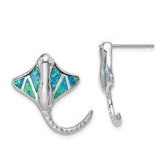 QE14445 Sterling Silver Rhodium-plated Created Blue Opal Stingray Post Earrings