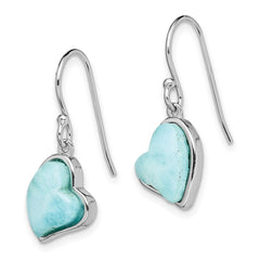 QE14446 Sterling Silver Rhodium-plated Light Blue Larimar Heart Dangle Earrings