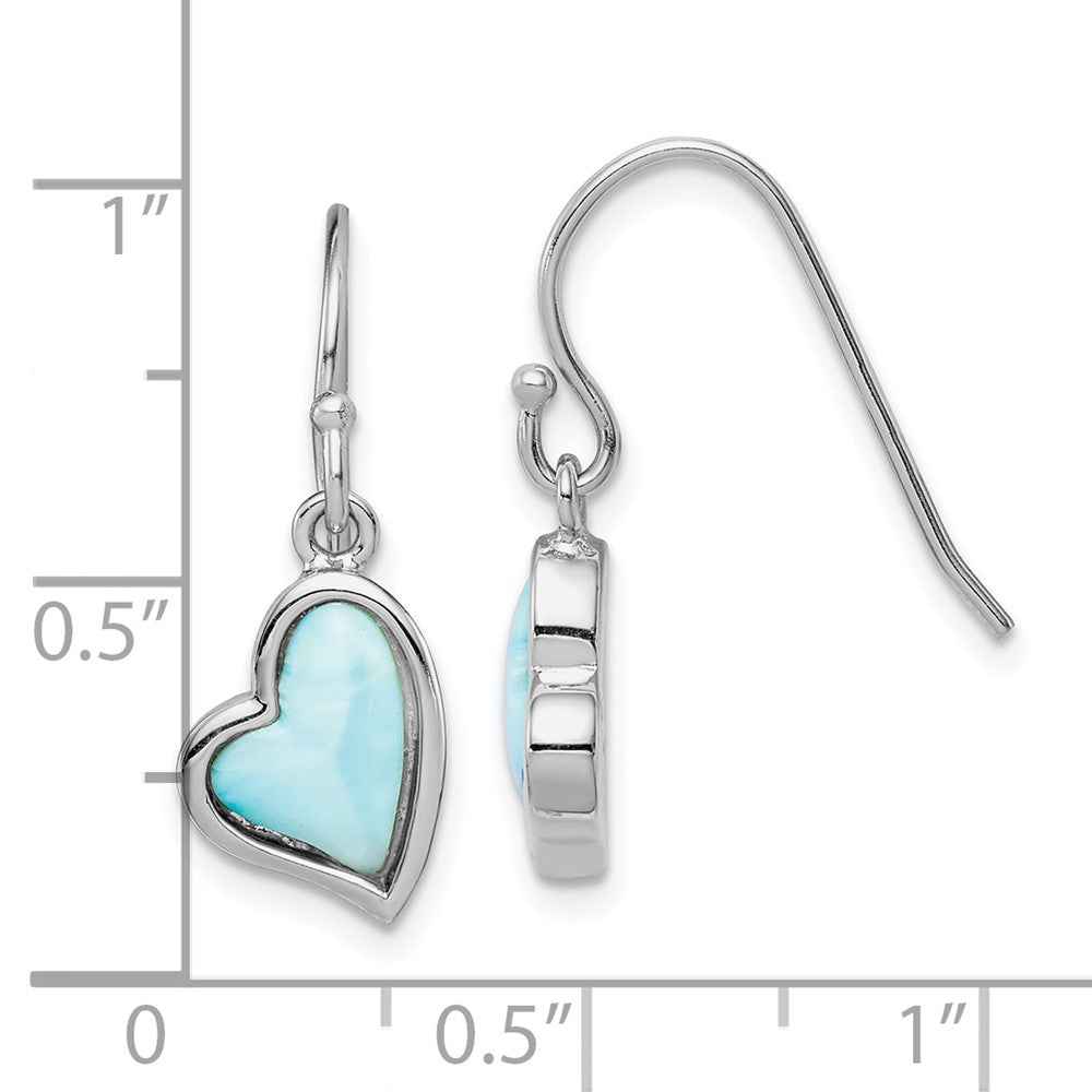 QE14446 Sterling Silver Rhodium-plated Light Blue Larimar Heart Dangle Earrings