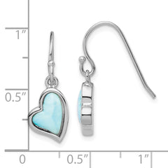 QE14446 Sterling Silver Rhodium-plated Light Blue Larimar Heart Dangle Earrings