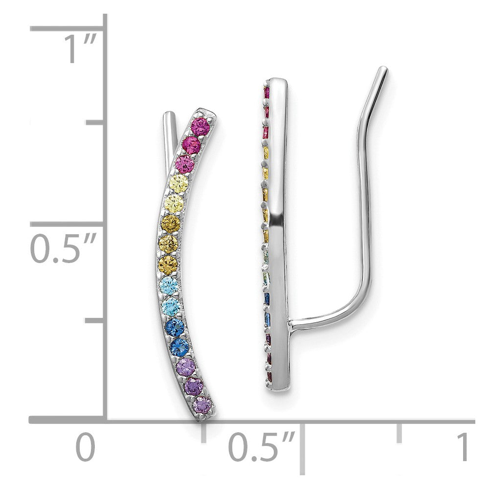 QE14453 Prizma Sterling Silver Rhodium-plated Colorful CZ Ear Climbers
