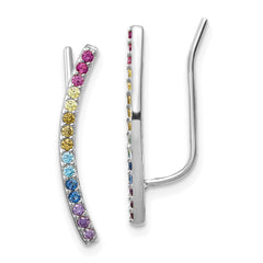 QE14453 Prizma Sterling Silver Rhodium-plated Colorful CZ Ear Climbers