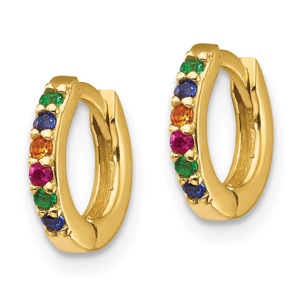 QE14454GP Prizma Sterling Silver Gold-tone 14K Flash Gold-plated Colorful CZ Small Hinged Hoop Earrings