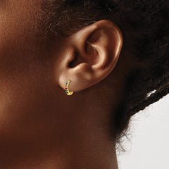 QE14454GP Prizma Sterling Silver Gold-tone 14K Flash Gold-plated Colorful CZ Small Hinged Hoop Earrings