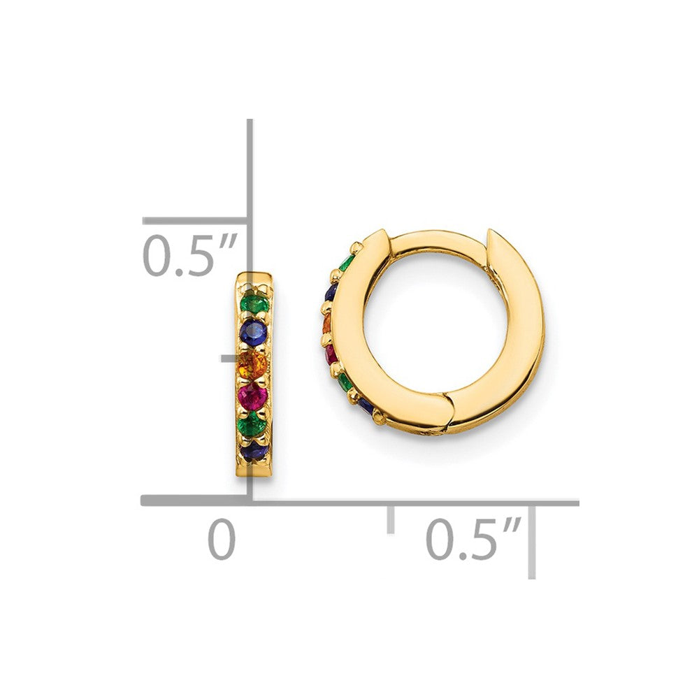 QE14454GP Prizma Sterling Silver Gold-tone 14K Flash Gold-plated Colorful CZ Small Hinged Hoop Earrings