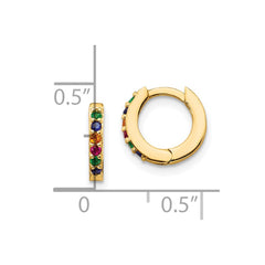 QE14454GP Prizma Sterling Silver Gold-tone 14K Flash Gold-plated Colorful CZ Small Hinged Hoop Earrings