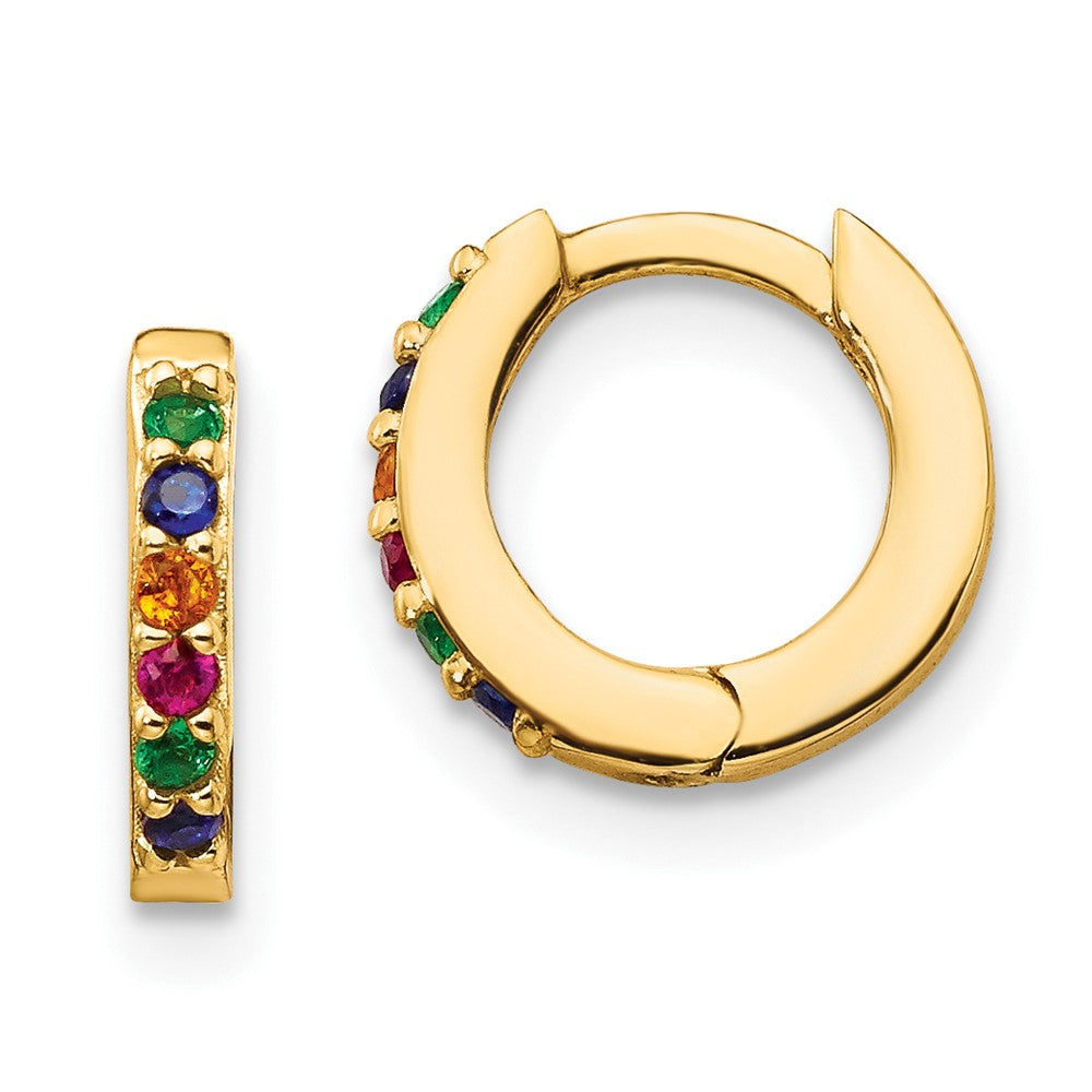 QE14454GP Prizma Sterling Silver Gold-tone 14K Flash Gold-plated Colorful CZ Small Hinged Hoop Earrings