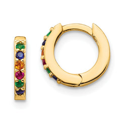 QE14454GP Prizma Sterling Silver Gold-tone 14K Flash Gold-plated Colorful CZ Small Hinged Hoop Earrings