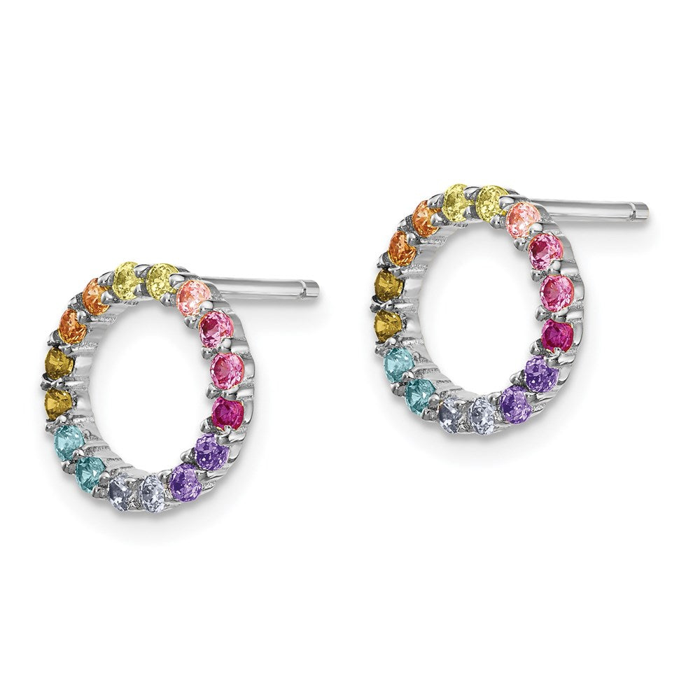 QE14459 Prizma Sterling Silver Rhodium-plated Colorful CZ Open Circle Post Earrings