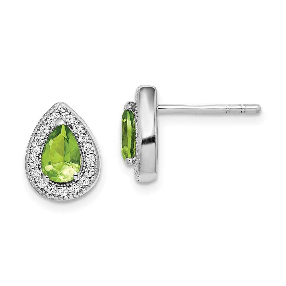 QE14472AUG Sterling Silver Rhodium Plated Green and Clear CZ Post Earrings