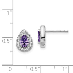 QE14472FEB Sterling Silver Rhod Plated Purple and Clear CZ Earrings