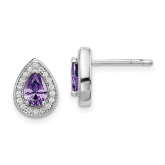 QE14472FEB Sterling Silver Rhod Plated Purple and Clear CZ Earrings