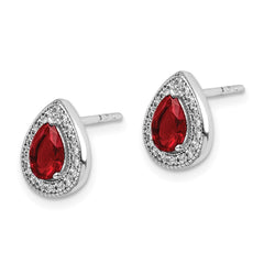 QE14472JAN Sterling Silver Rhod Plated Red and Clear CZ Post Earrings