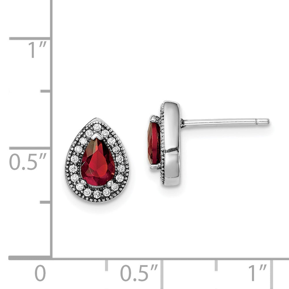 QE14472JUL Sterling Silver Rhodium-Plated Red and Clear CZ Post Earrings