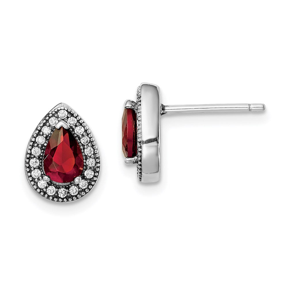 QE14472JUL Sterling Silver Rhodium-Plated Red and Clear CZ Post Earrings