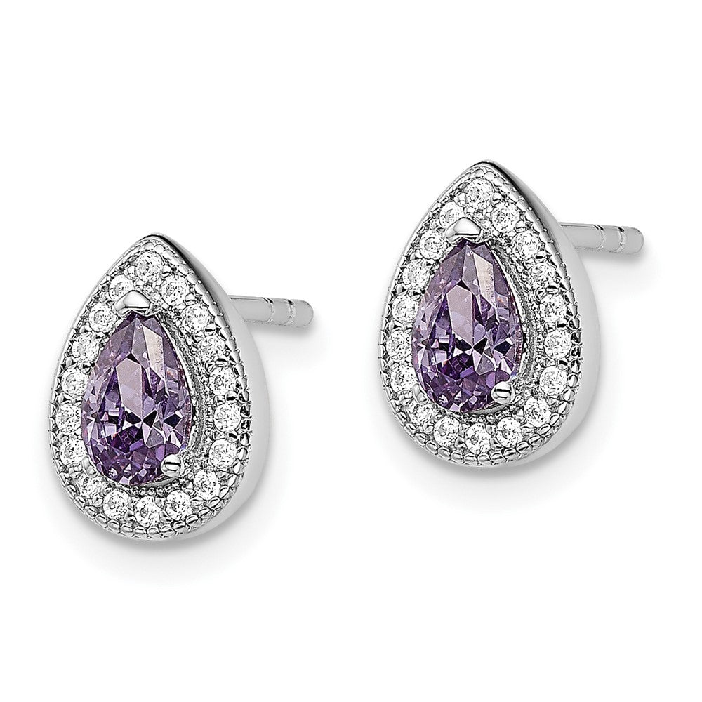 QE14472JUN Sterling Silver Rhodium-Plated Purple and Clear CZ Post Earrings