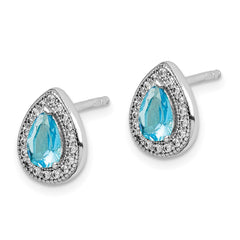 QE14472MAR Sterling Silver Rhod Plated Blue and Clear CZ Post Earrings