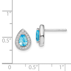 QE14472MAR Sterling Silver Rhod Plated Blue and Clear CZ Post Earrings