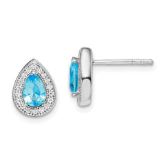 QE14472MAR Sterling Silver Rhod Plated Blue and Clear CZ Post Earrings