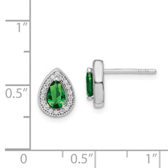 QE14472MAY Sterling Silver Rhodium Plated Green and Clear CZ Post Earrings