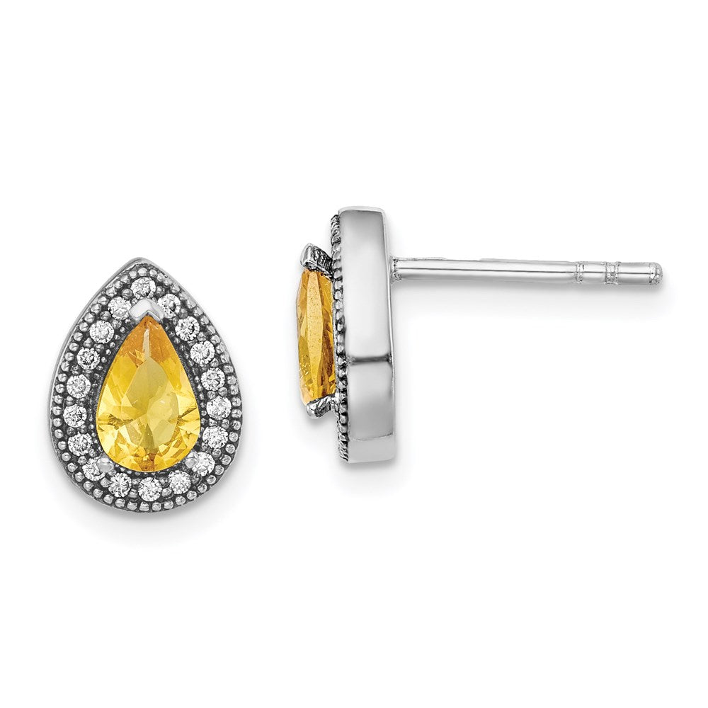 QE14472NOV Sterling Silver Rhodium-Plated Yellow and Clear CZ Post Earrings