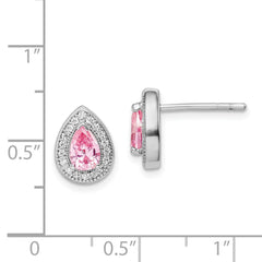 QE14472OCT Sterling Silver Rhodium Plated Pink and Clear CZ Post Earrings