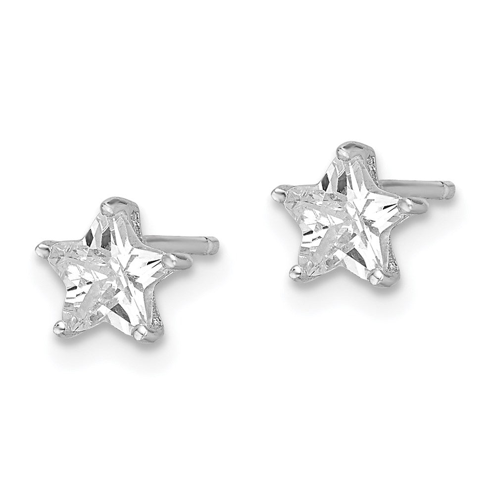 QE14478 Sterling Silver Rhodium-plated 6mm CZ Star Stud Earrings
