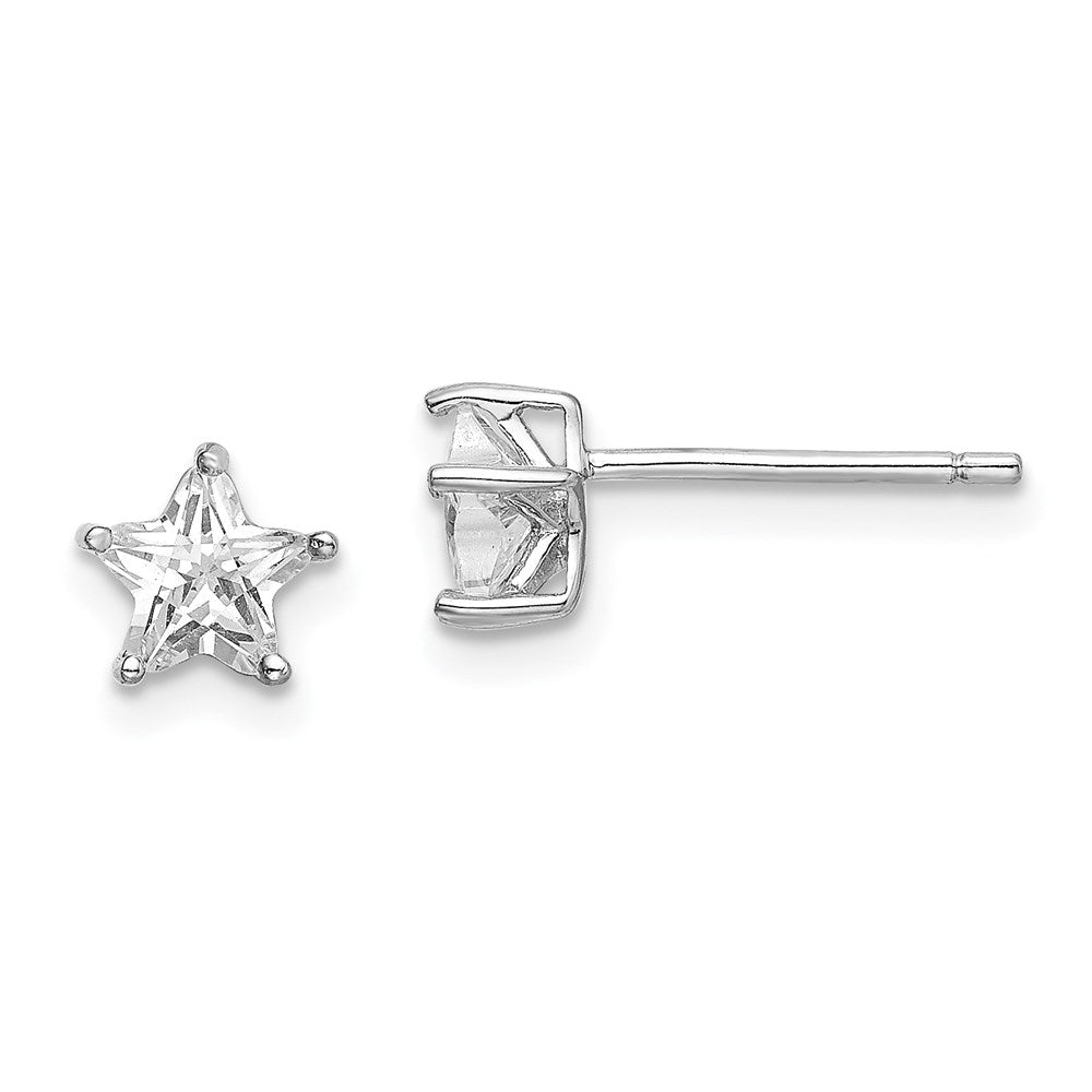 QE14478 Sterling Silver Rhodium-plated 6mm CZ Star Stud Earrings