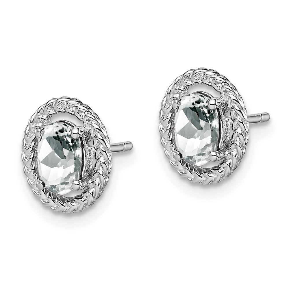 QE14494APR Sterling Silver Rhod-plat White Topaz Oval Post Earrings