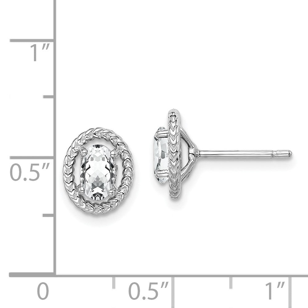 QE14494APR Sterling Silver Rhod-plat White Topaz Oval Post Earrings