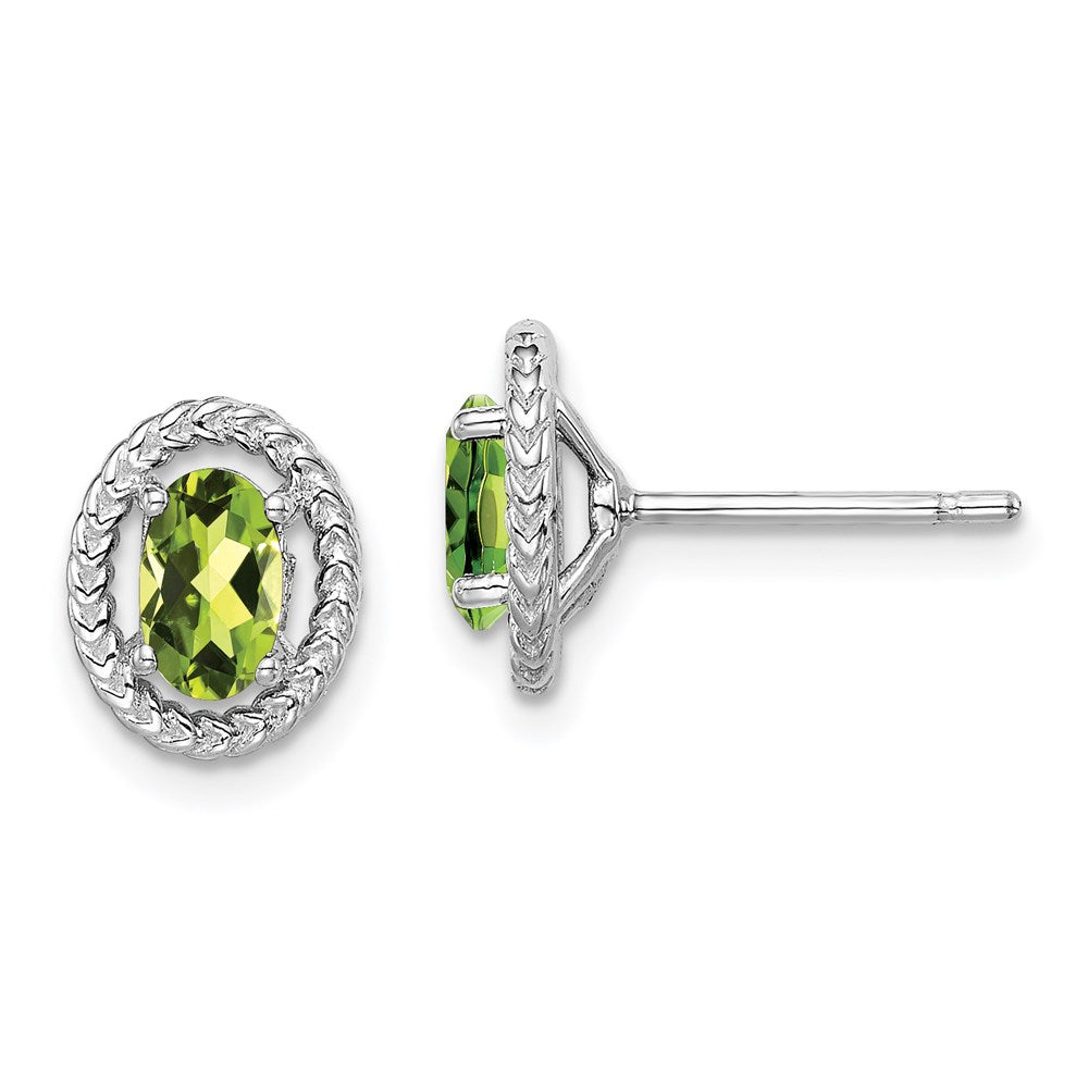 QE14494AUG Sterling Silver Rhod-plat Peridot Oval Post Earrings