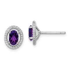 QE14494FEB Sterling Silver Rhod-plat Amethyst Oval Post Earrings