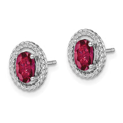 QE14494JUL Sterling Silver Rhod-plat Created Ruby Oval Post Earrings
