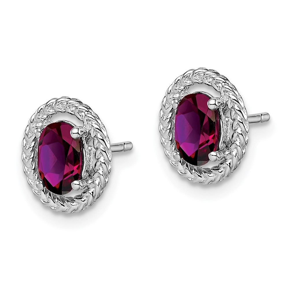 QE14494JUN Sterling Silver Rhod-plat Rhodolite Garnet Oval Post Earrings