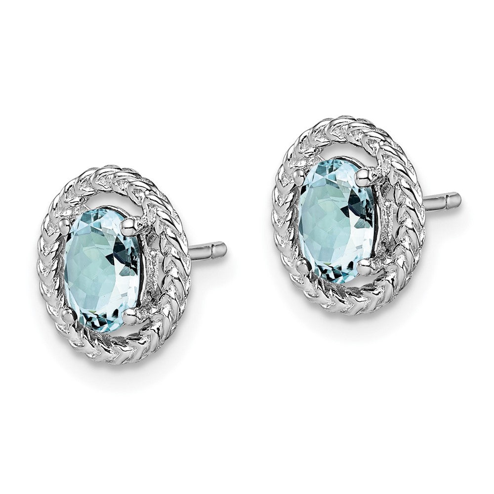 QE14494MAR Sterling Silver Rhod-plat Aquamarine Oval Post Earrings