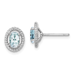 QE14494MAR Sterling Silver Rhod-plat Aquamarine Oval Post Earrings