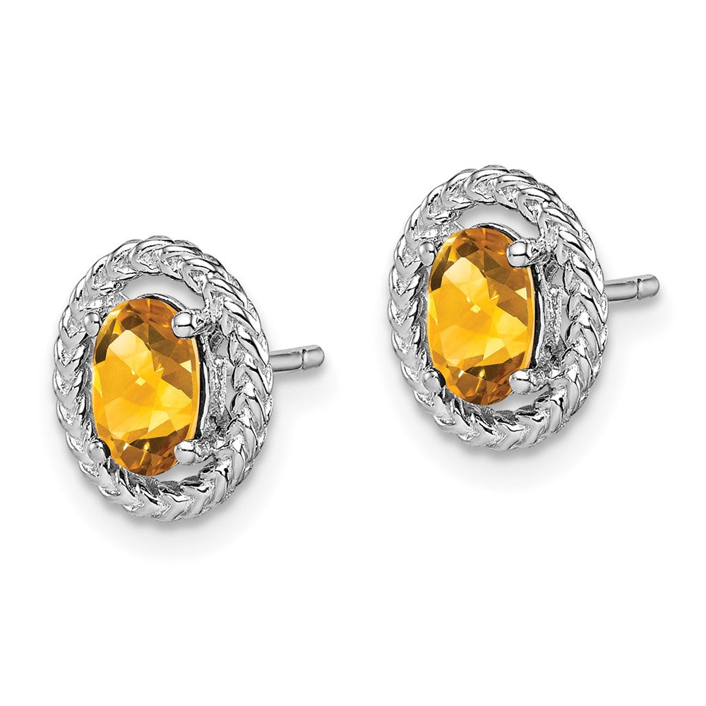 QE14494NOV Sterling Silver Rhod-plat Citrine Oval Post Earrings