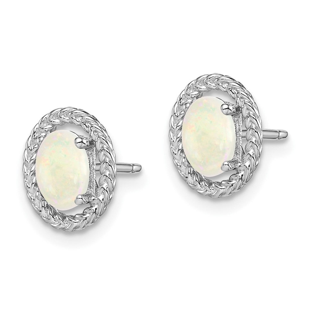 QE14494OCT Sterling Silver Rhod-plat Milky Opal Oval Post Earrings