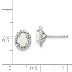 QE14494OCT Sterling Silver Rhod-plat Milky Opal Oval Post Earrings