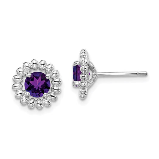 QE14495FEB Sterling Silver Rhod-plat Amethyst Earrings
