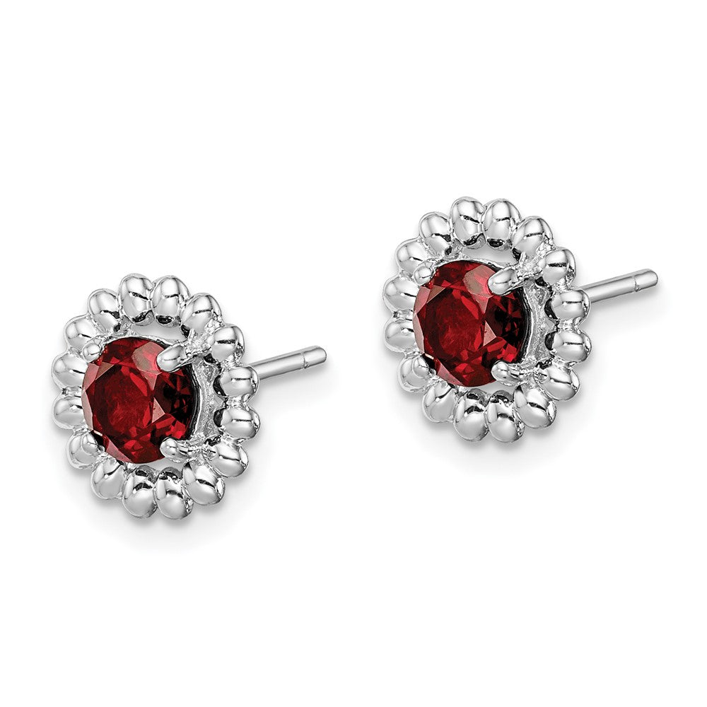 QE14495JAN Sterling Silver Rhod-plat Garnet Earrings